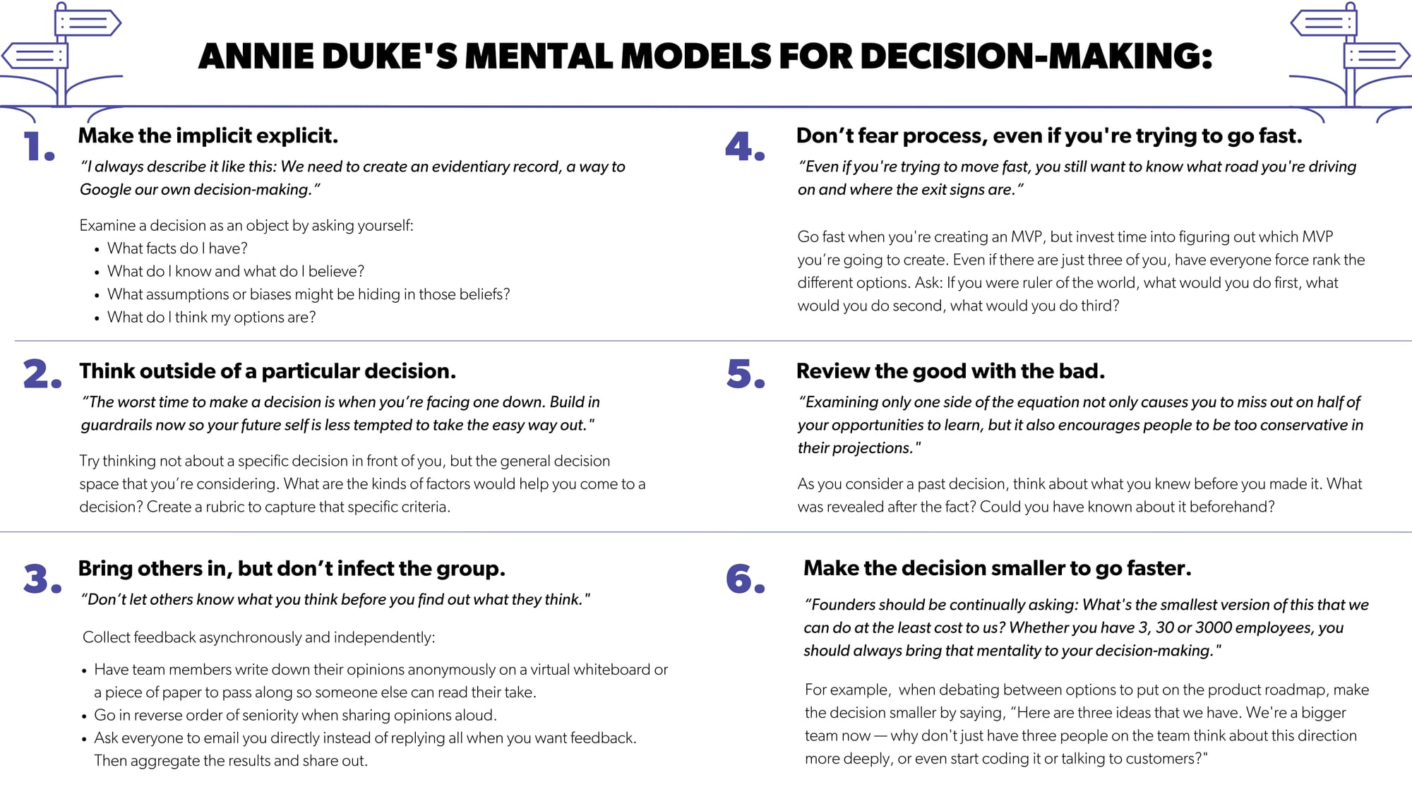 Chart that shows an overview of Annie's decision-making advice (summary of content that follows in paragraphs below)